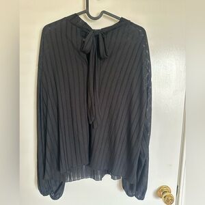 Zara Black Pleated Tie-back Long Sleeve Blouse